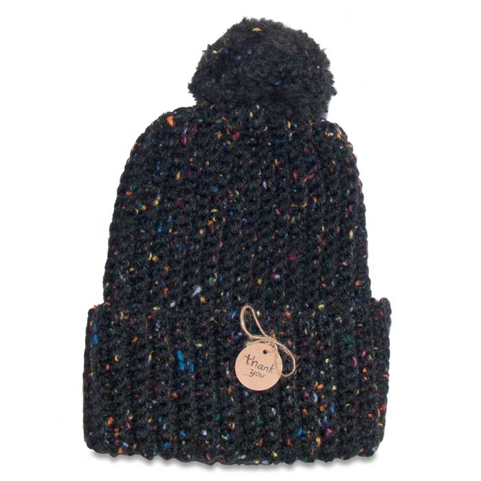 GORRO DE LANA CON POMPN Negro (Tejido a Mano)